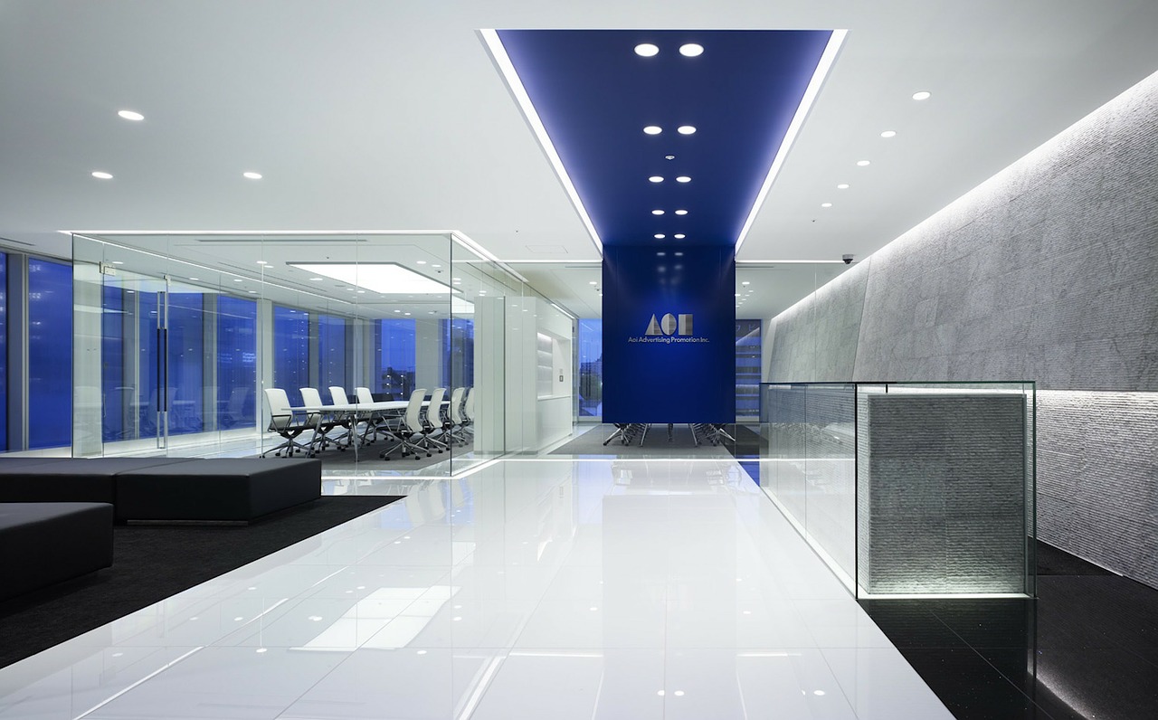 Office lobby with meeting room
