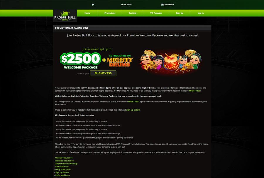 Raging Bull Casino Bonuses and Promotions